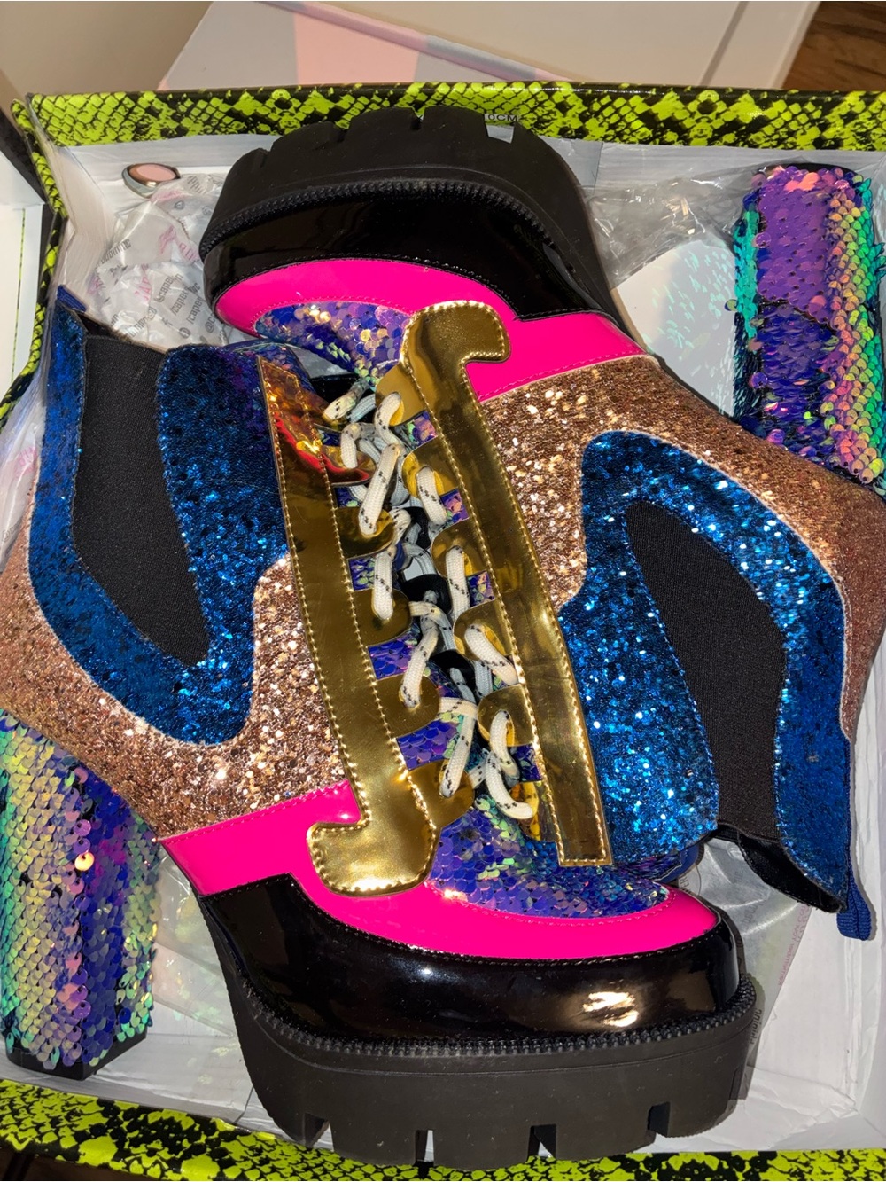 Cape Robin Bold Multicolor Sequin Platform Sneakers - Pink & Blue